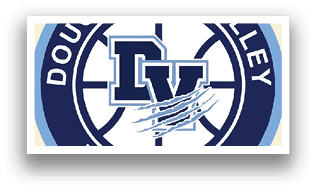 A basketball court with a blue and white logo for Dougherty Valley Wildcats. AI generated content