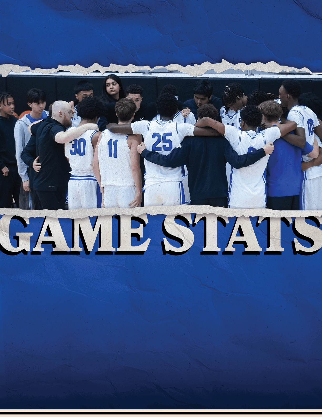 A group of people wearing white and blue uniforms are huddled together. AI generated content