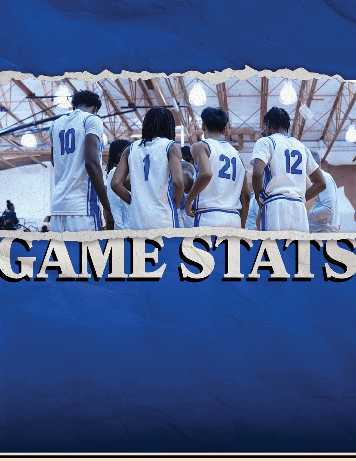 A group of basketball players wearing white uniforms and blue numbers on the backs of their jerseys. AI generated content
