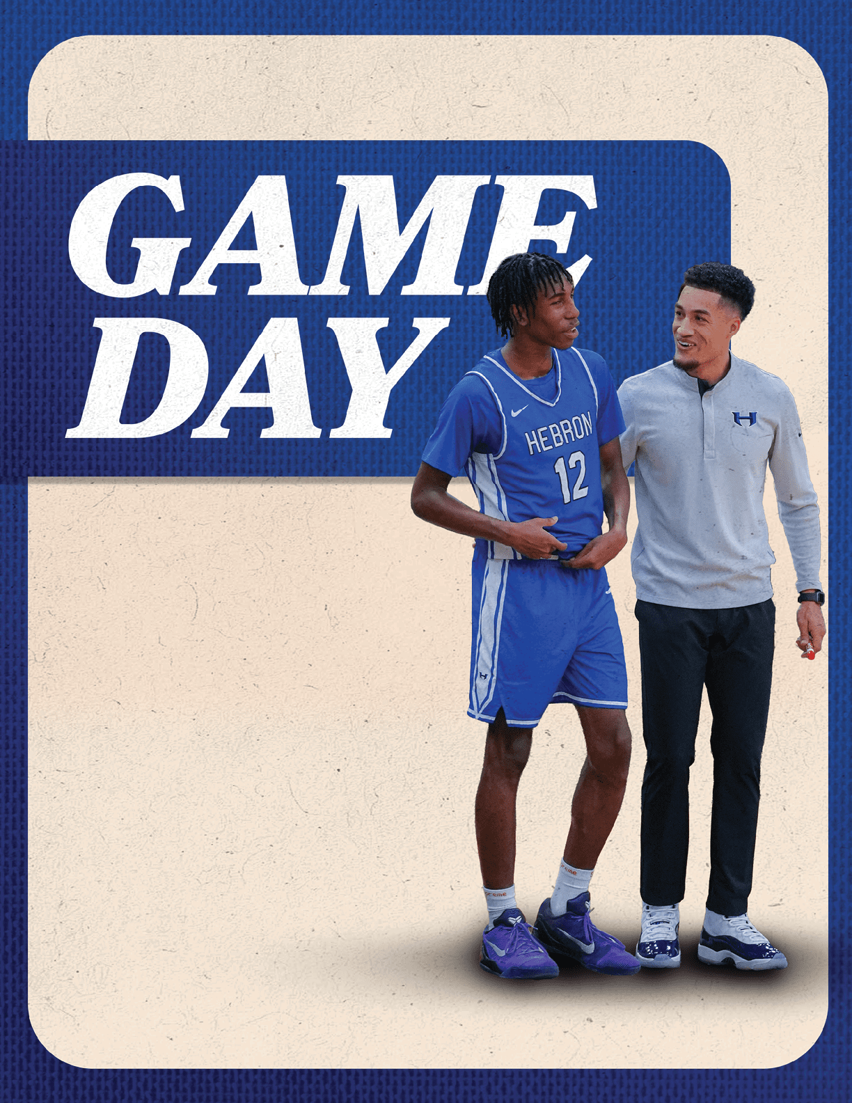 Two men are standing next to each other, one of them wearing a blue and white uniform. AI generated content