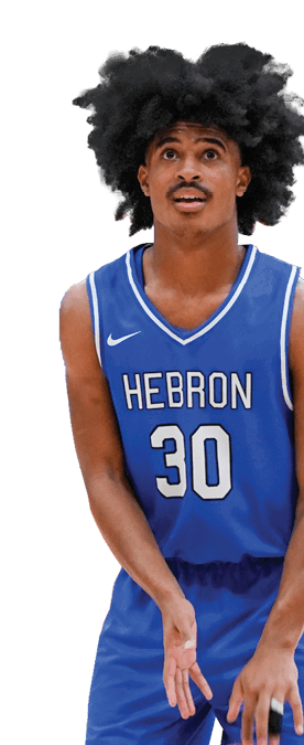 A man wearing a blue and red uniform is holding a basketball. AI generated content