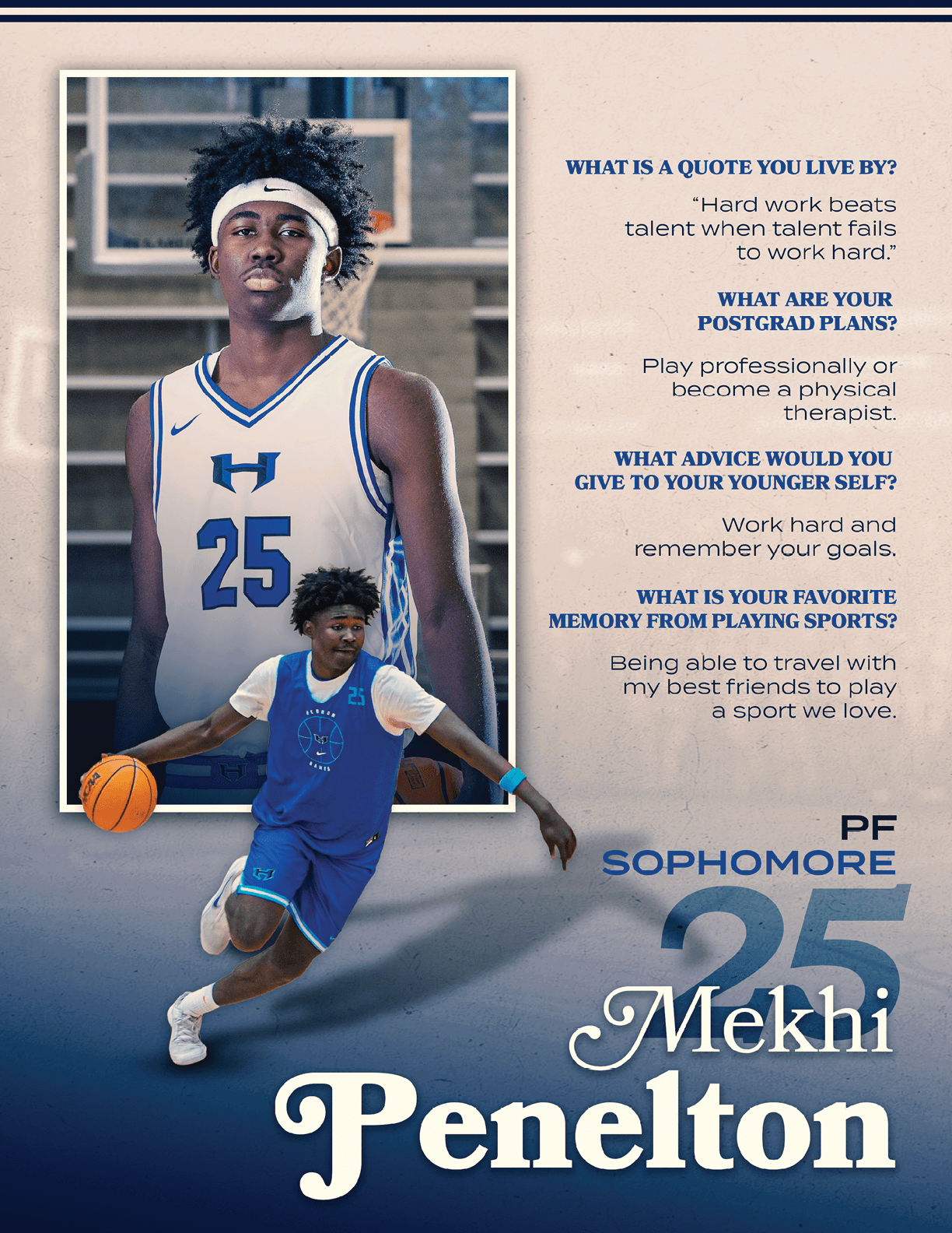 A man wearing a blue and white uniform is holding a basketball. AI generated content