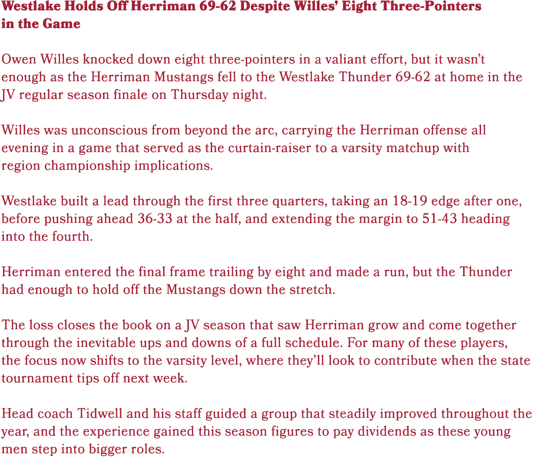 Westlake Holds Off Herriman 69 62 Despite Willes’ Eight Three Pointers in the Game Owen Willes knocked down eight thr...