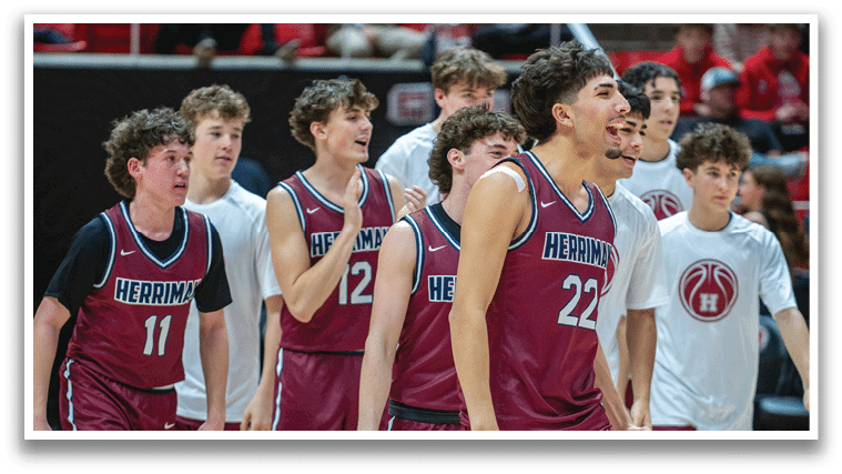 A group of young men wearing red and white uniforms are walking on a basketball court. AI generated content