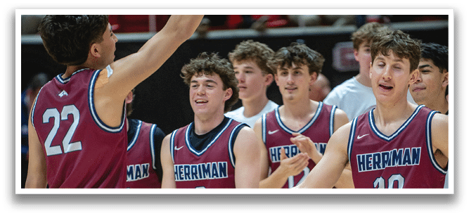 A group of young men wearing red uniforms are standing on a basketball court. AI generated content