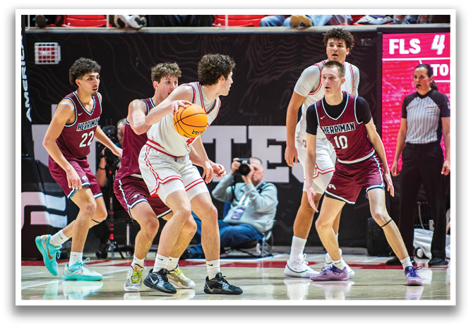 A group of young men playing basketball on a court. AI generated content