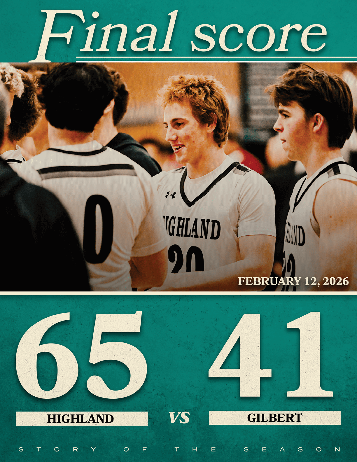 A group of young men playing basketball, one of them is wearing a number 65 jersey. AI generated content