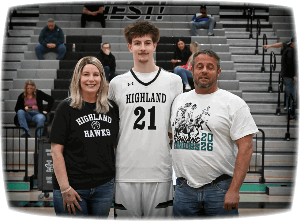 A man and woman pose with a basketball player in front of a crowd. AI generated content