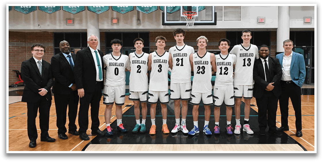 A group of young men in basketball uniforms pose for a picture on a basketball court. AI generated content