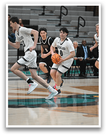 A group of men playing basketball on a court. AI generated content