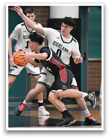 Two basketball players are competing for the ball. AI generated content