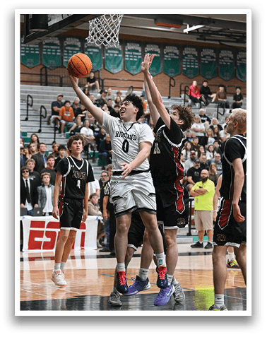 A basketball player is dunking the ball in a game. AI generated content