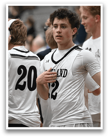 A group of young men wearing white shirts and black shorts are standing on a basketball court. AI generated content