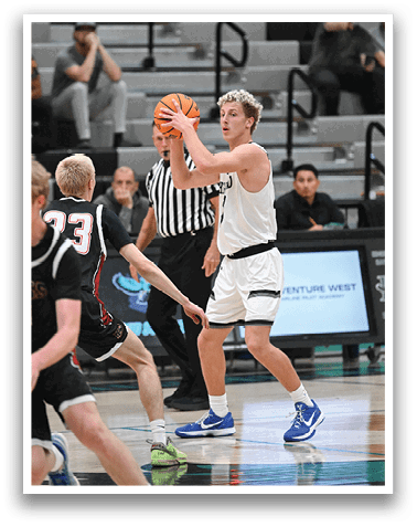 A basketball player is dribbling the ball while another player tries to block him. AI generated content