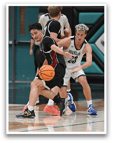 Two basketball players are fighting for the ball on the court. AI generated content