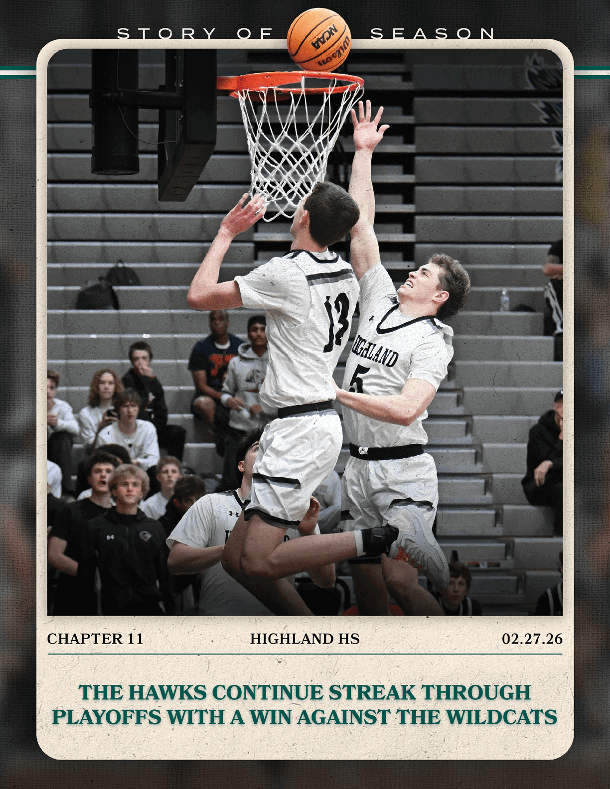 Basketball players jumping for a rebound. AI generated content