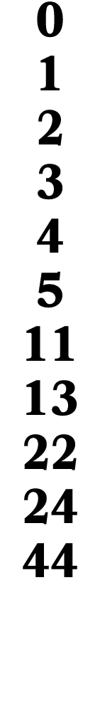 0 1 2 3 4 5 11 13 22 24 44 