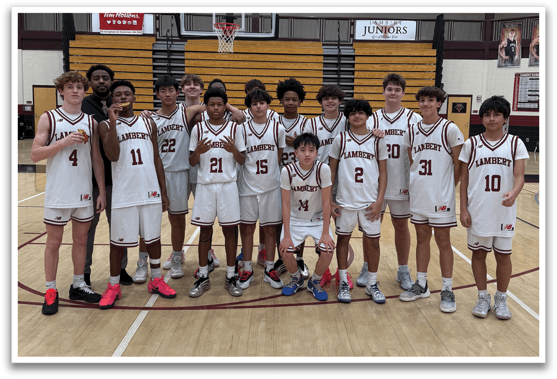 A group of basketball players pose for a photo on the court. AI generated content