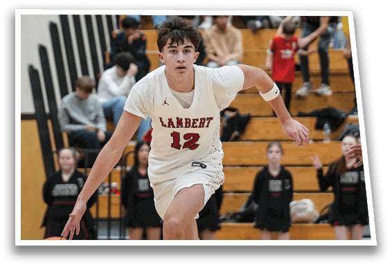 A basketball player wearing a white uniform is running with a basketball in his hand. AI generated content