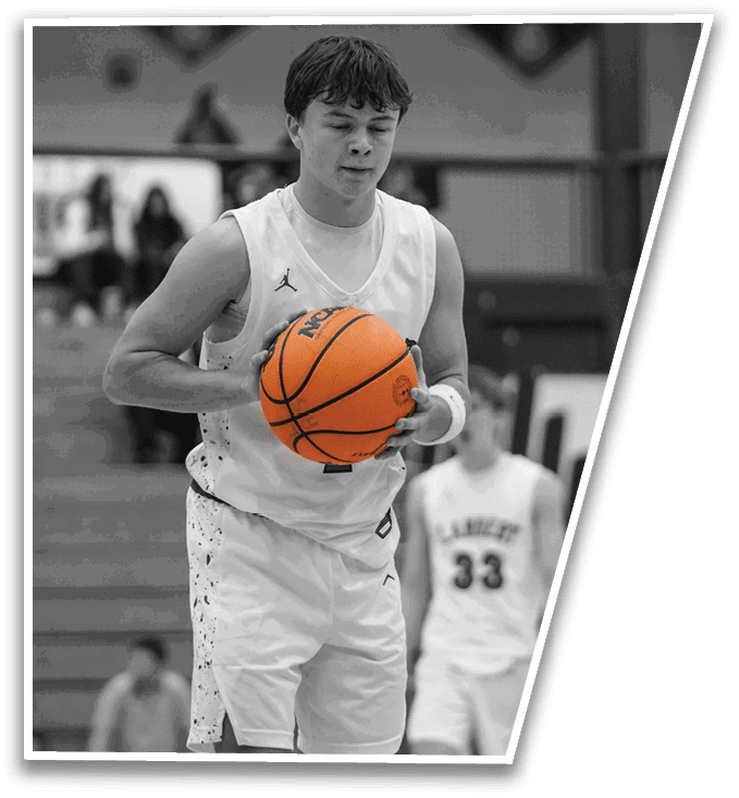 A basketball player holding an orange ball. AI generated content