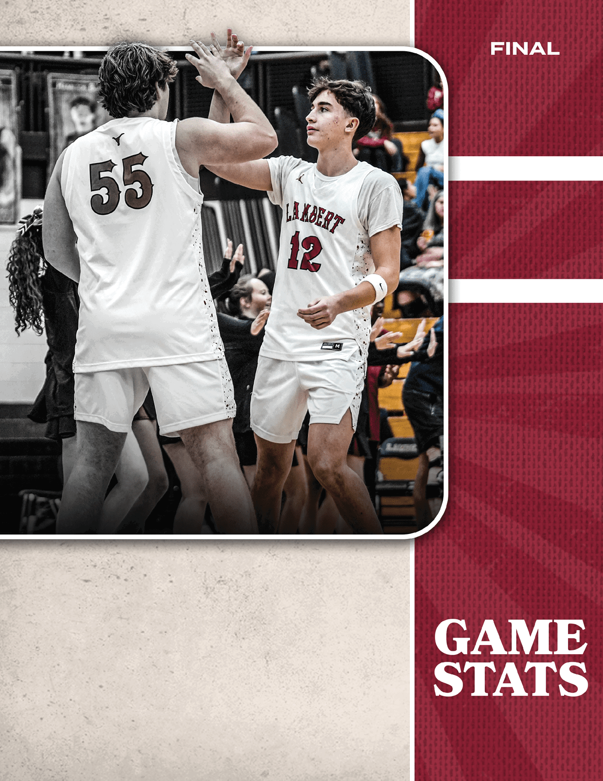 Two basketball players celebrating with a high five. AI generated content