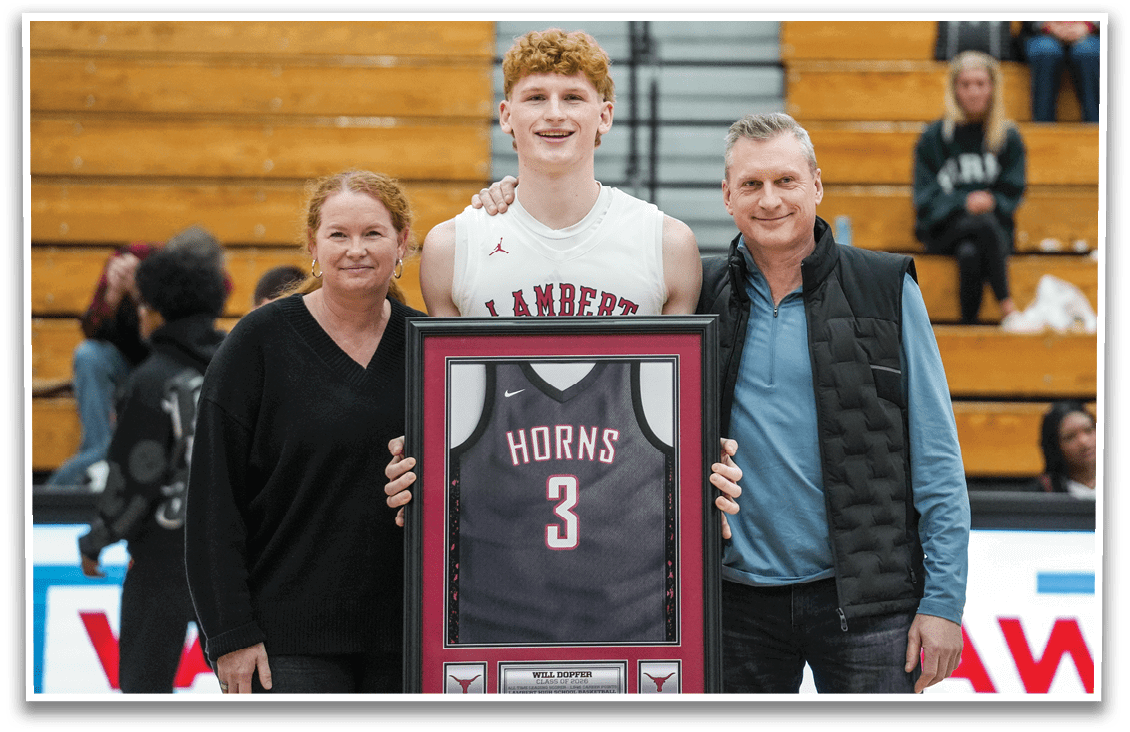 A man and two women are holding up a framed jersey with the number 3 on it. AI generated content