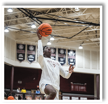 A basketball player leaps into the air to catch a basketball. AI generated content