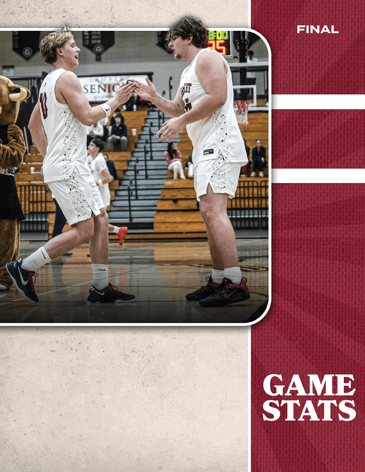 Two men in white shirts and shorts are shaking hands on a basketball court. AI generated content
