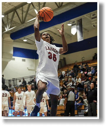 A basketball player in a white uniform is jumping in the air to catch a basketball. AI generated content