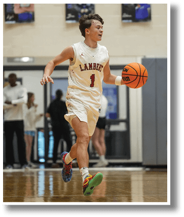 A basketball player is running with a basketball in his hand. AI generated content