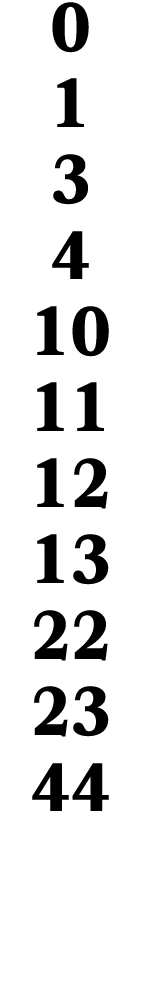 0 1 3 4 10 11 12 13 22 23 44 