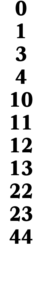 0 1 3 4 10 11 12 13 22 23 44 
