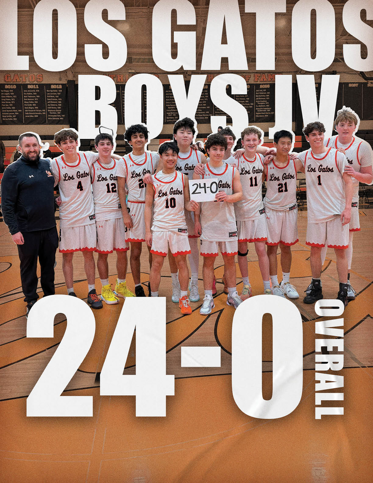 A group of young men pose for a photo on a basketball court. AI generated content