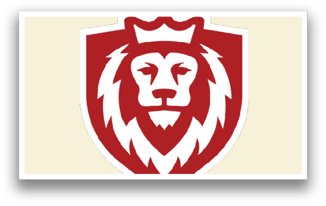 A red and white lion head logo. AI generated content