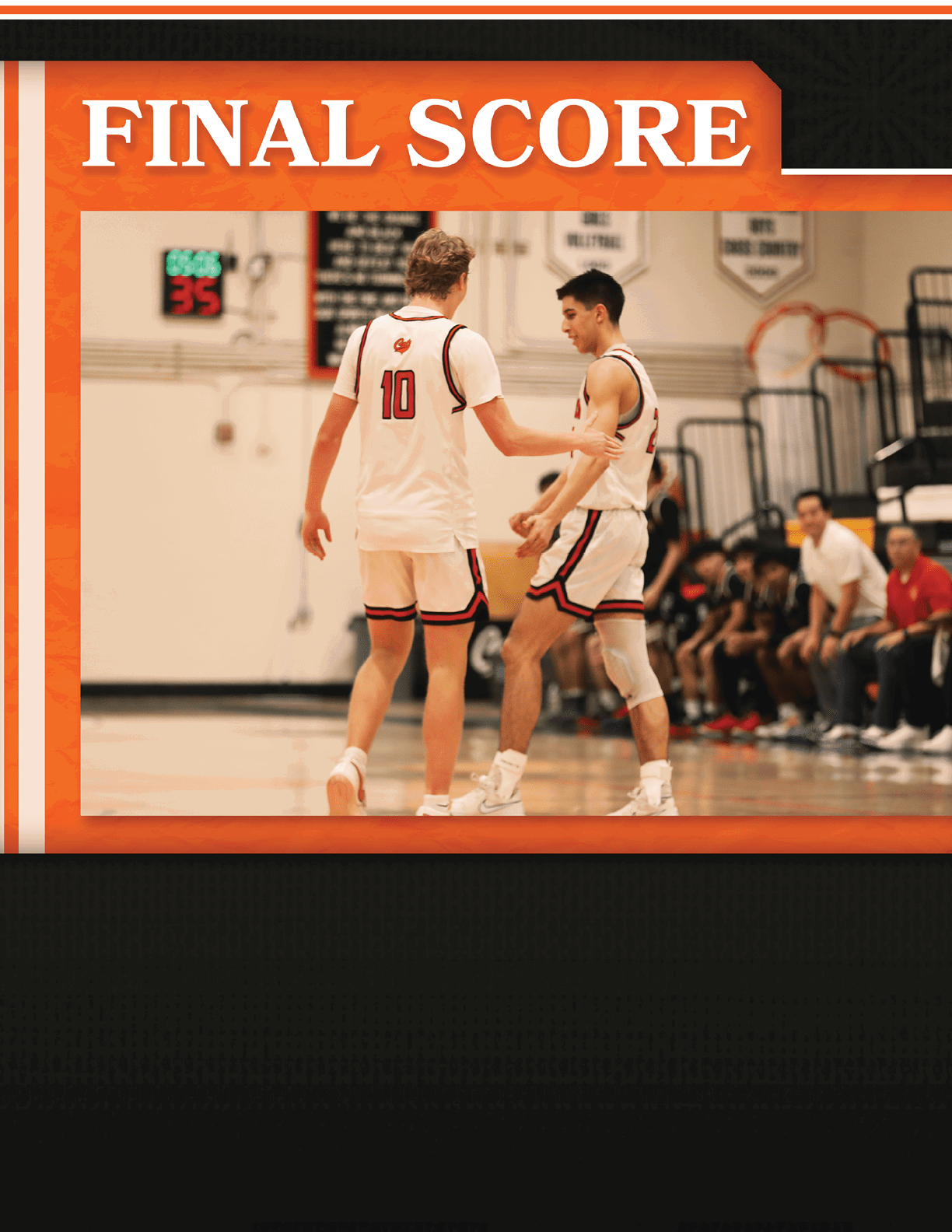 Two men are on a basketball court, one of them wearing a white shirt and the other wearing a red shirt. They are shaking hands, indicating the end of a game. AI generated content