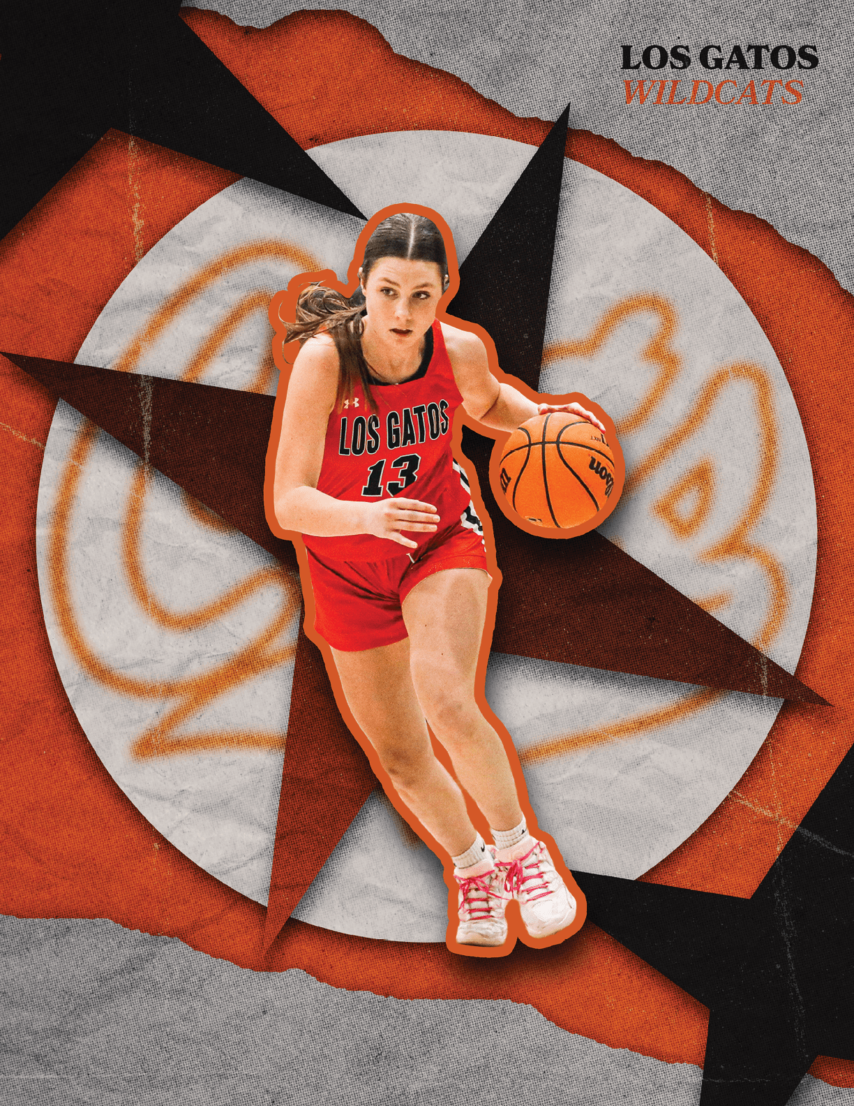 A female basketball player wearing a red uniform and holding a basketball. AI generated content