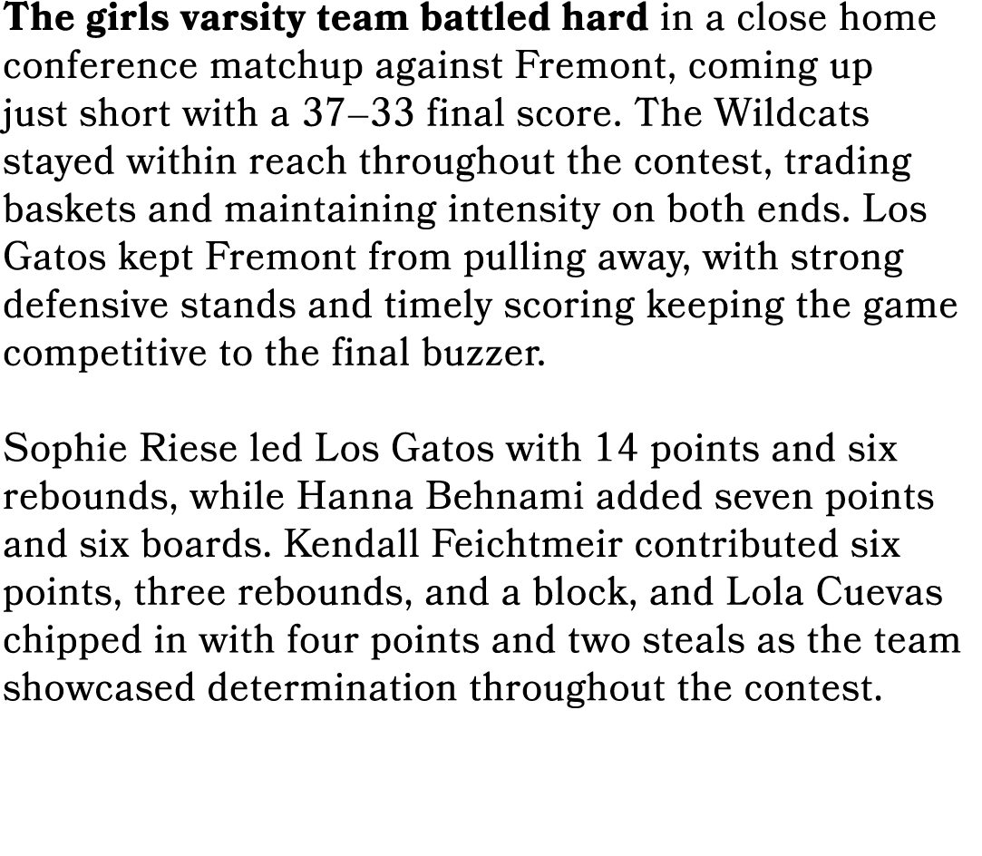 The girls varsity team battled hard in a close home conference matchup against Fremont, coming up just short with a 3...