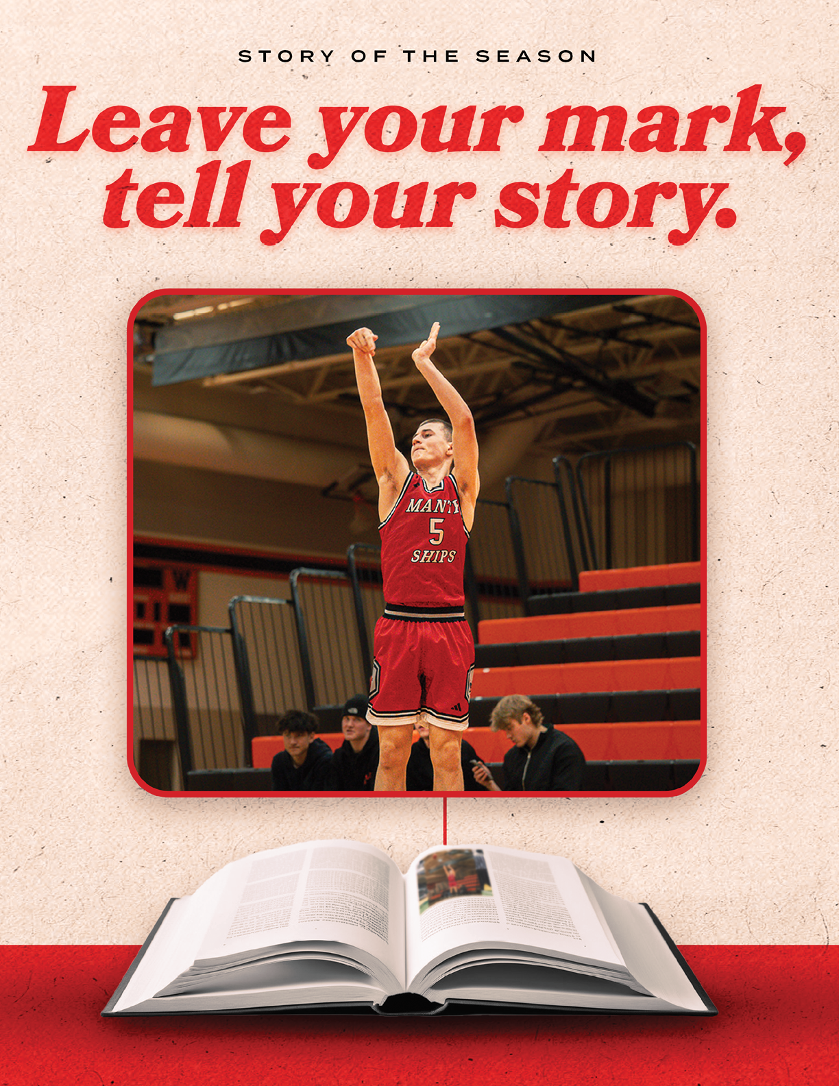 A man wearing a red jersey is holding his arms up in the air. AI generated content
