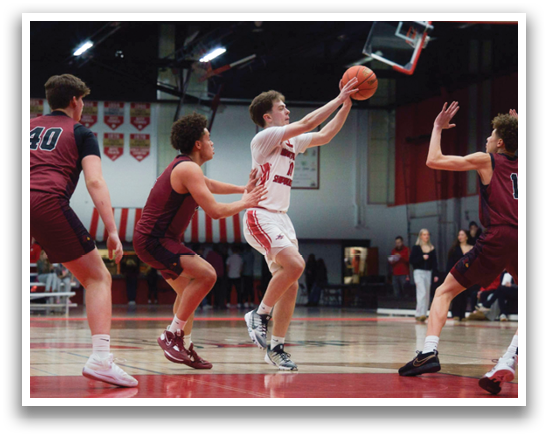 A group of men playing basketball on a court. AI generated content