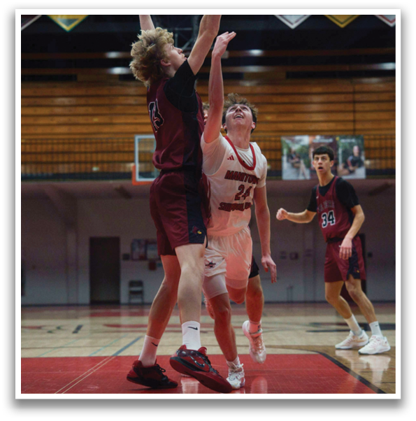 A group of men playing basketball on a court. AI generated content