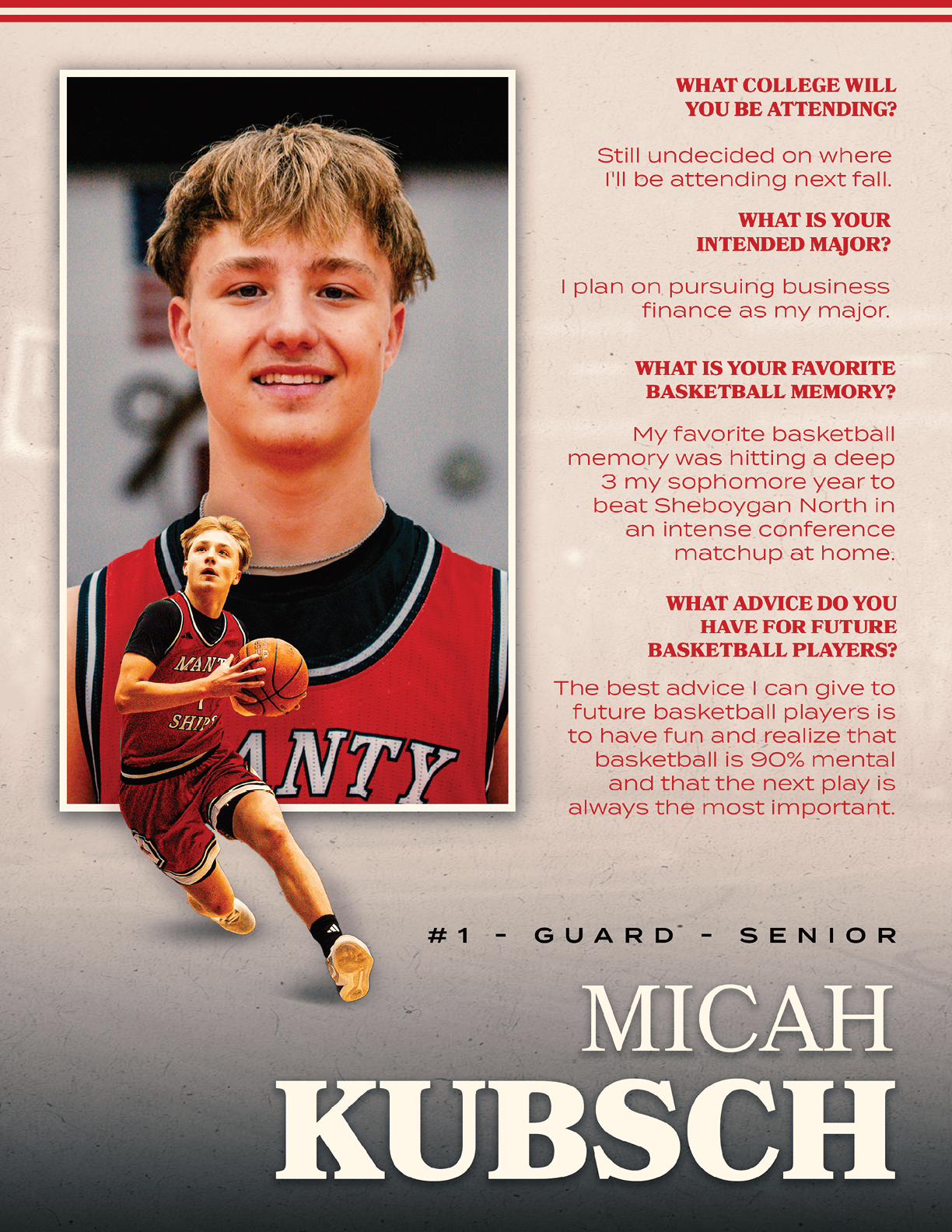 A young man wearing a basketball uniform is shown on a poster. AI generated content