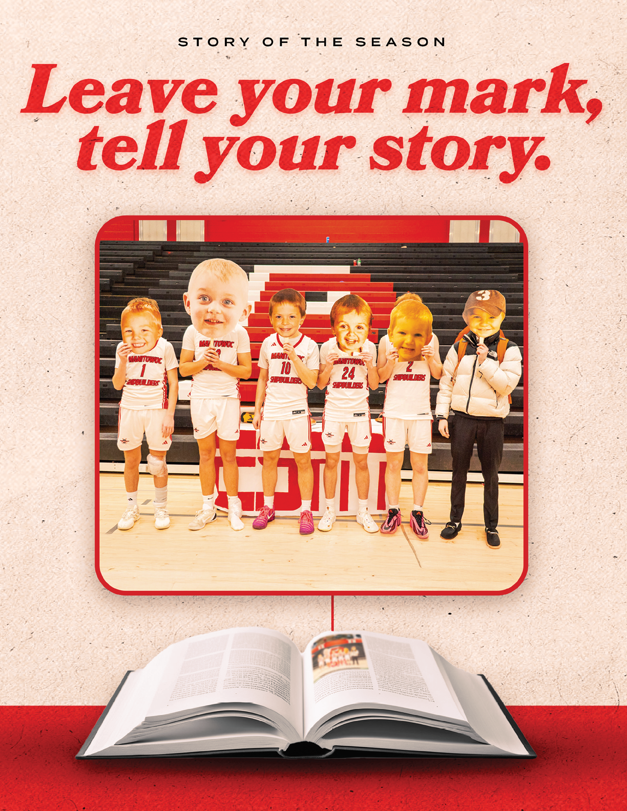 A group of young children pose for a picture in front of a book. AI generated content