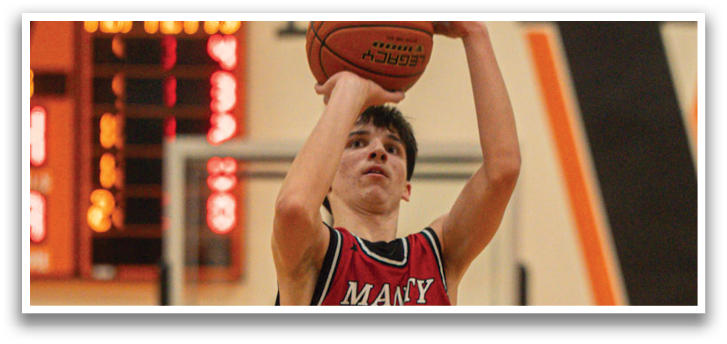 A basketball player in a red jersey shoots a basket. AI generated content
