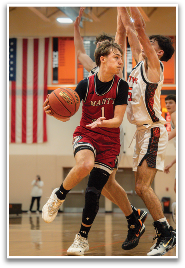 Two basketball players are fighting for the ball. AI generated content