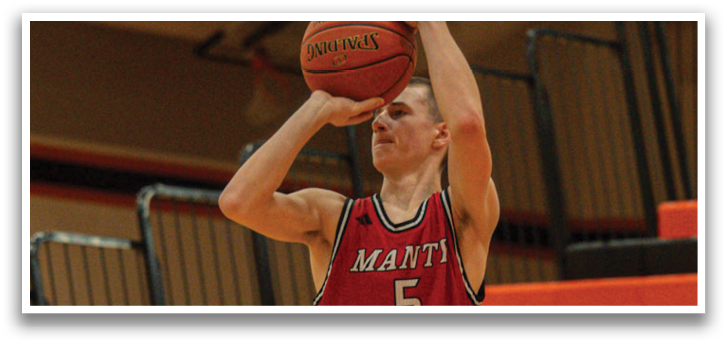 A man in a red shirt is holding a basketball, preparing to shoot it. AI generated content