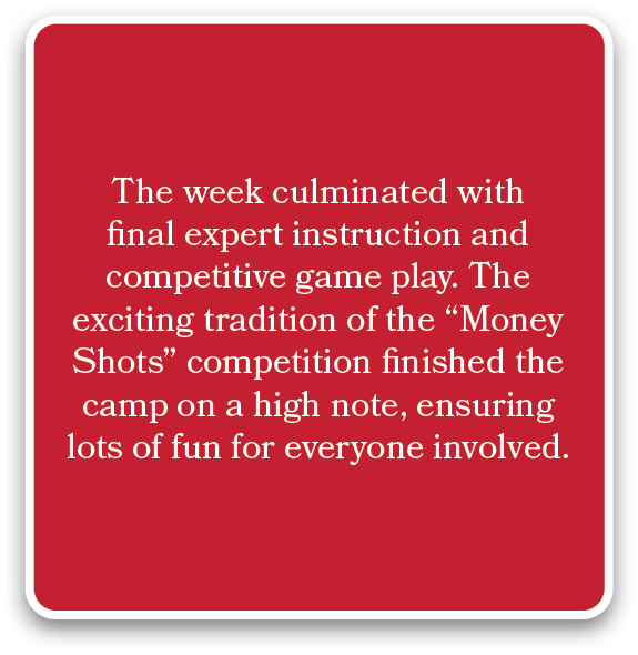 The week culminated with final expert instruction and competitive game play. The exciting tradition of the “Money Sho...