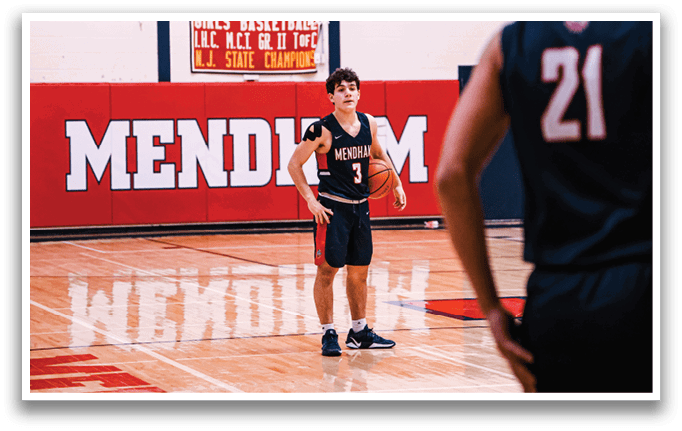 Two basketball players are standing on a court, one holding a basketball. AI generated content