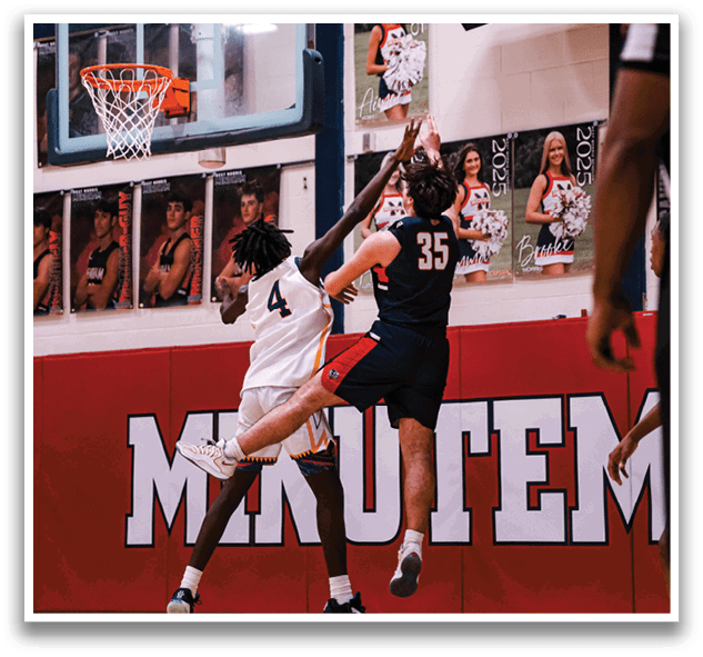 Two basketball players are fighting for a rebound, one with the number 4 on his jersey. AI generated content