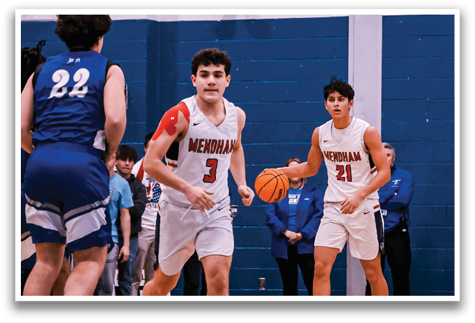Two boys playing basketball on a court. AI generated content