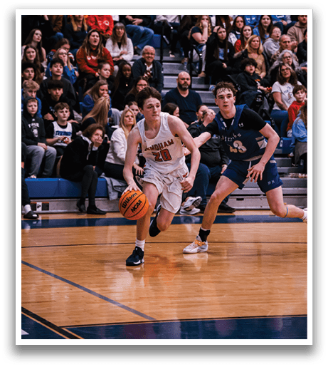 A basketball player with the number 21 on his jersey is running with the ball. AI generated content